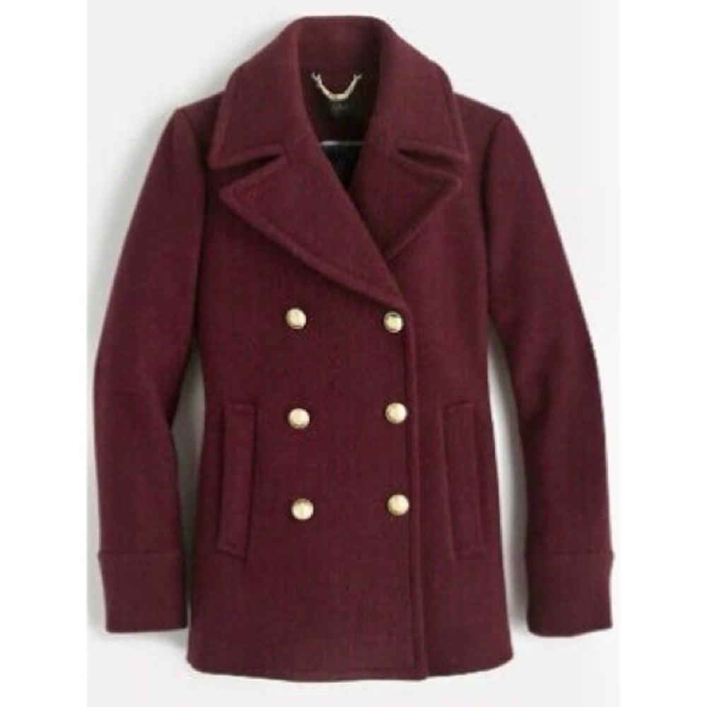 J.Crew Red Burgundy Stadium Cloth Majesty Wool Peacoat by Nello Gori | Size 2